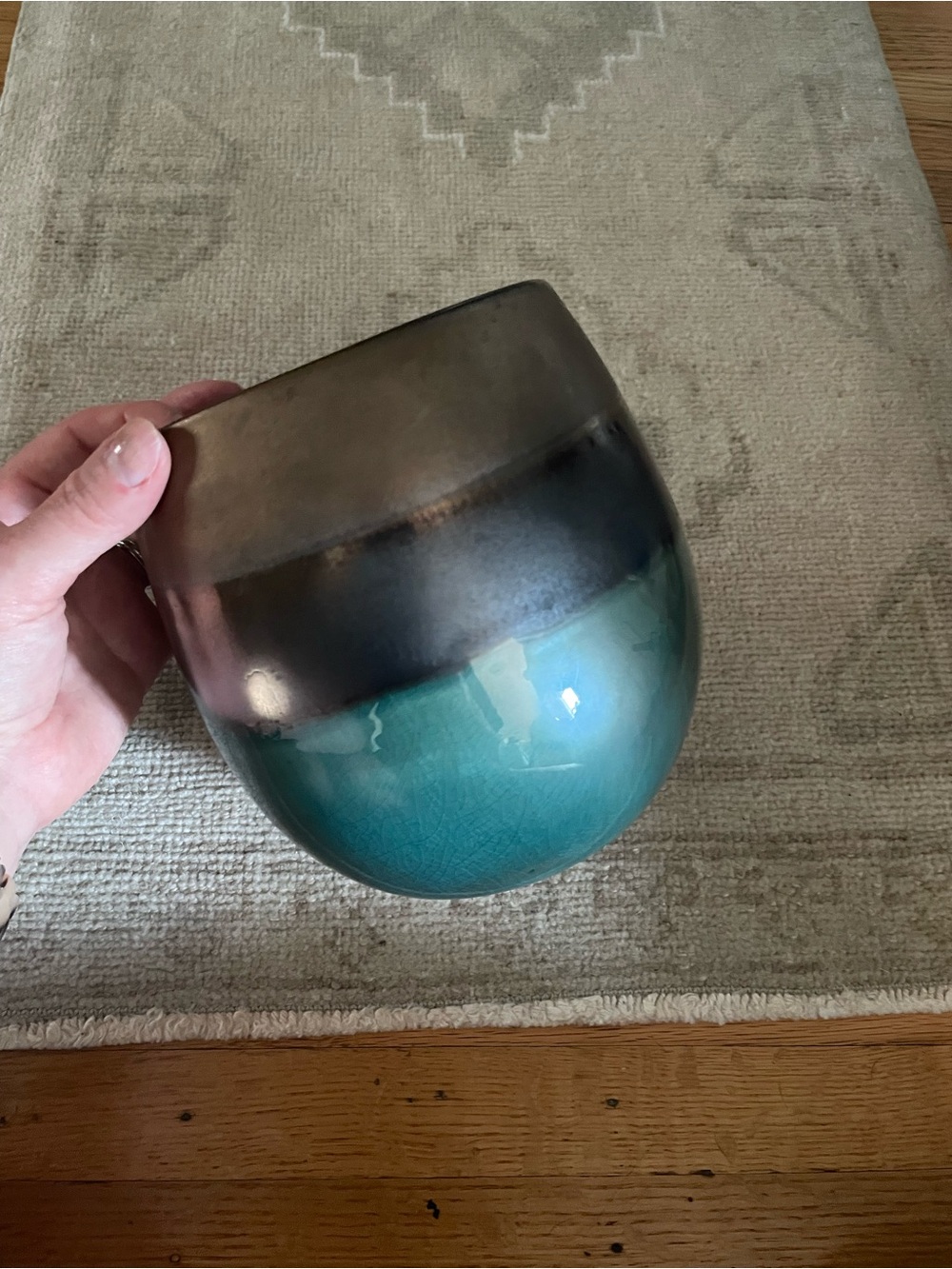 Turquoise, Brown, and Bronze Planter Vase